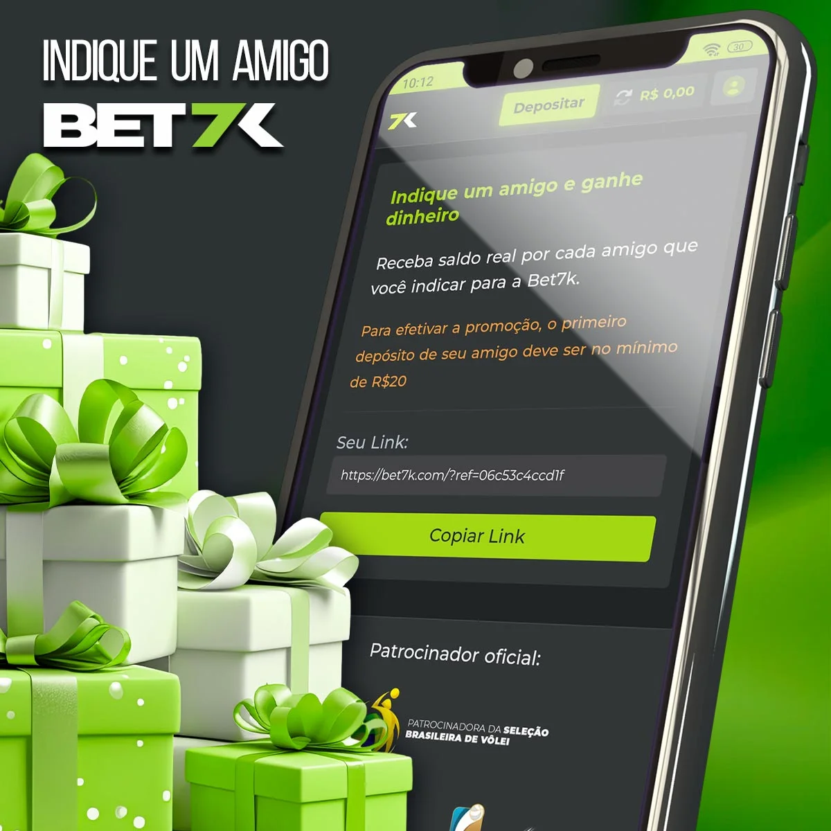 Promoção "Convide um Amigo" para se registrar no Bet7k.